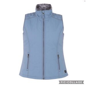 NOBLE OUTFITTERS BLUE SOFTSHELL ZIP VEST QUILTED SHOULDER FLEECE LINED